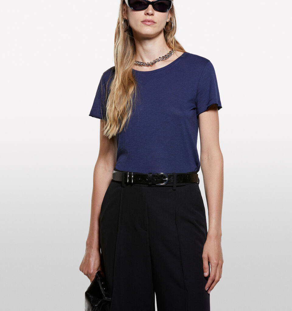 T-shirt girocollo blu marino - t-shirt a manica corta da donna - Blu Scuro | Sisley image number 3